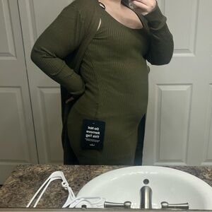 Lulus layer lover olive ribbed knit two piece dress & cardigan set